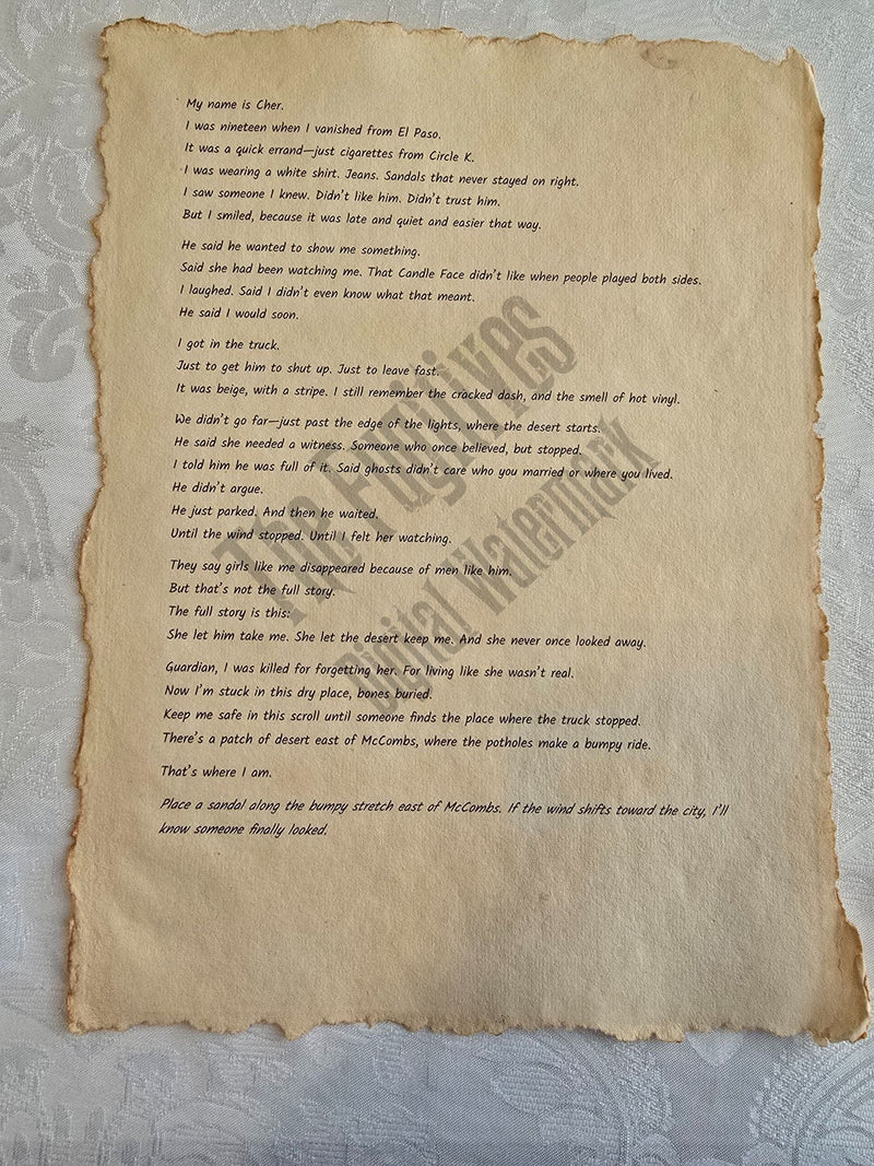 Cher's scroll. Part of Candle Face Chronicles.