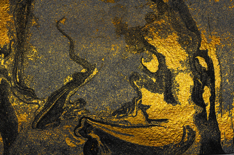 A swirling blend of black and gold, forming scary, fluid shapes—like nightmares taking form. A visual echo of Genesis: The Nightmares, part of Candle Face Chronicles, published by Branching Plot Books.