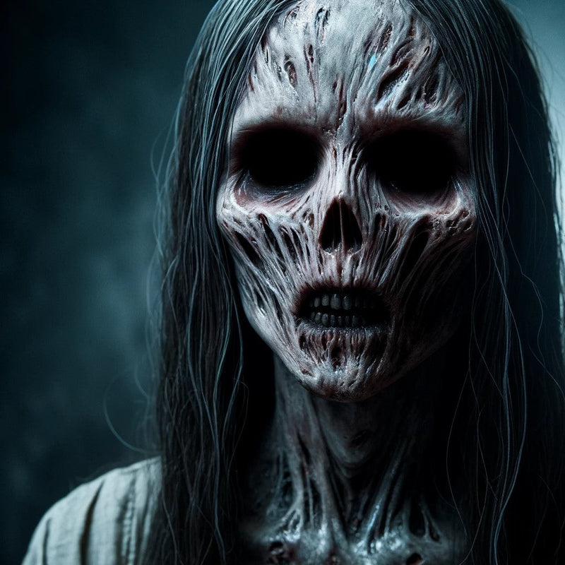 A haunting depiction of Candle Face—her charred, skeletal image embodying terror. A central figure in Candle Face Chronicles, published by Branching Plot Books.