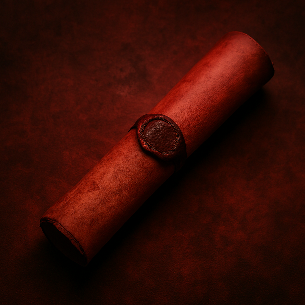 A single deep red parchment scroll sealed with a dark wax emblem, resting against a matching red background. This scroll symbolizes an ancient method of binding a soul to ink and parchment, preserving its voice through sacred ritual.