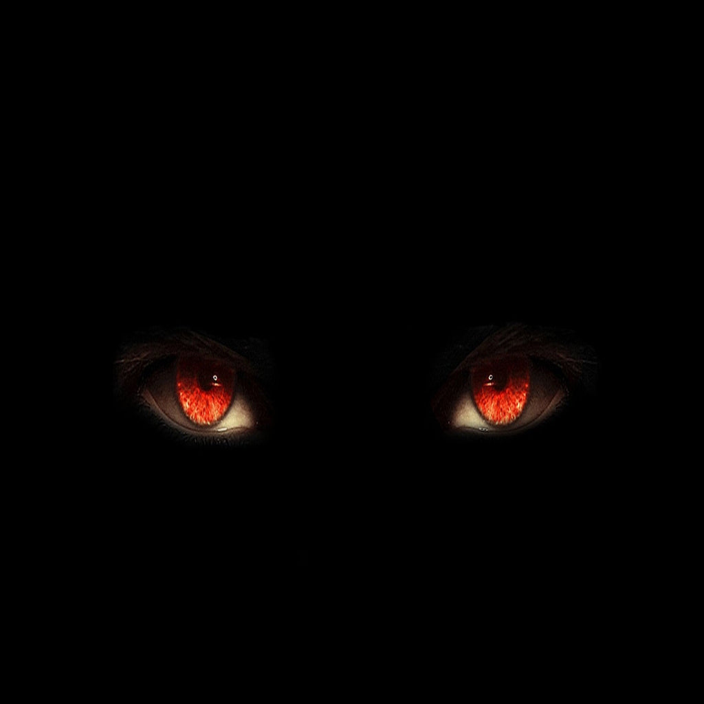 Two glowing red eyes pierce through complete darkness—the watchful presence of the ghost that haunts the crawl space in Arthur Mills' interactive novel - The Crawl Space - always lurking just out of sight, waiting.