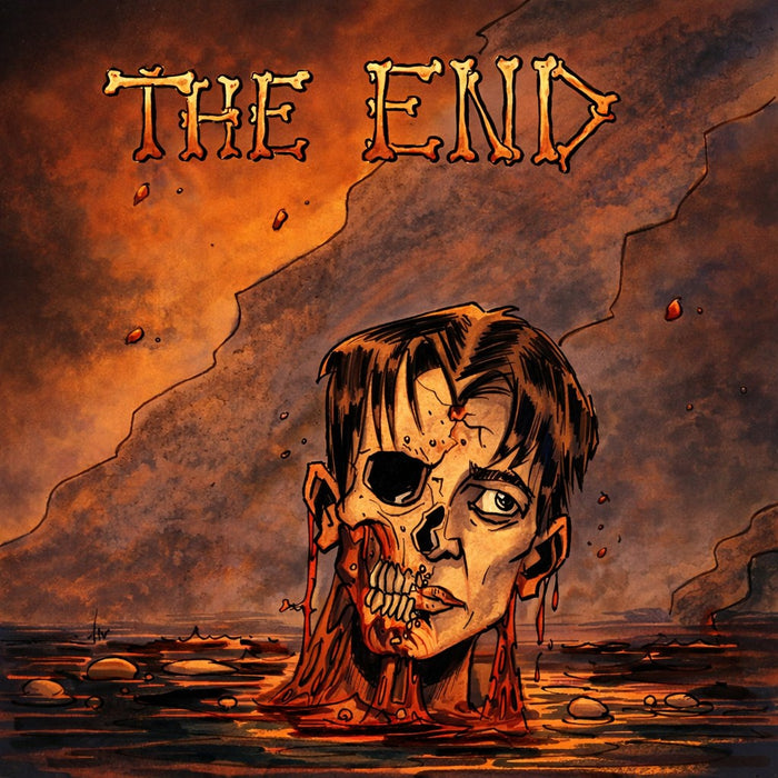 End-of-scene illustration: "The End" in bone letters above a half-skull face rising from water. The Crawl Space.