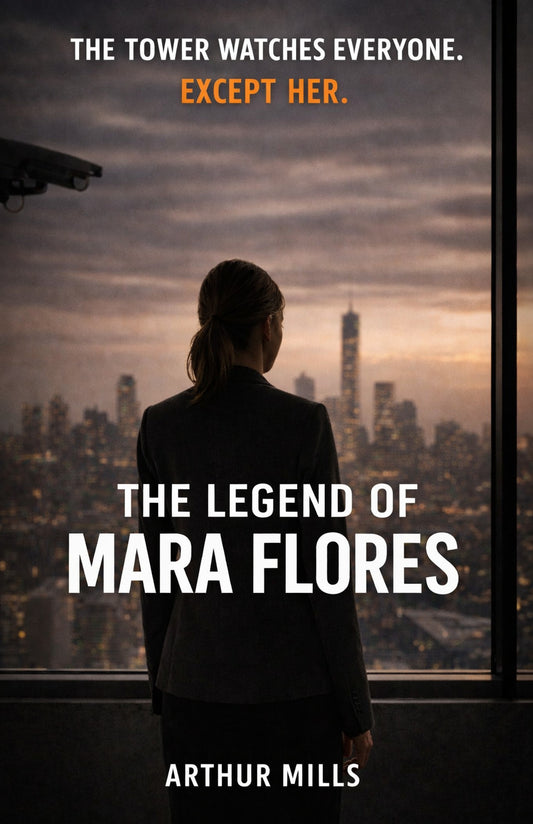 Book cover of 'The Legend of Mara Flores' by Arthur Mills, featuring a silhouette of Mara Flores looking out at a cityscape.