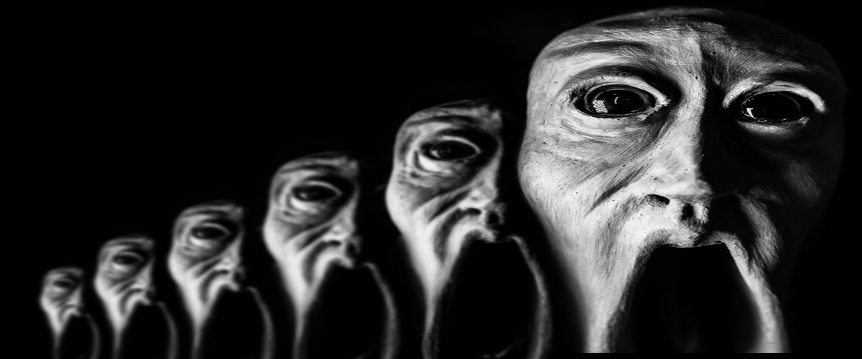 A row of distorted, screaming faces fading into darkness—each one a silent cry from a lost soul trapped between this world and the next, bound by pain, betrayal, and the desperate need to be found.