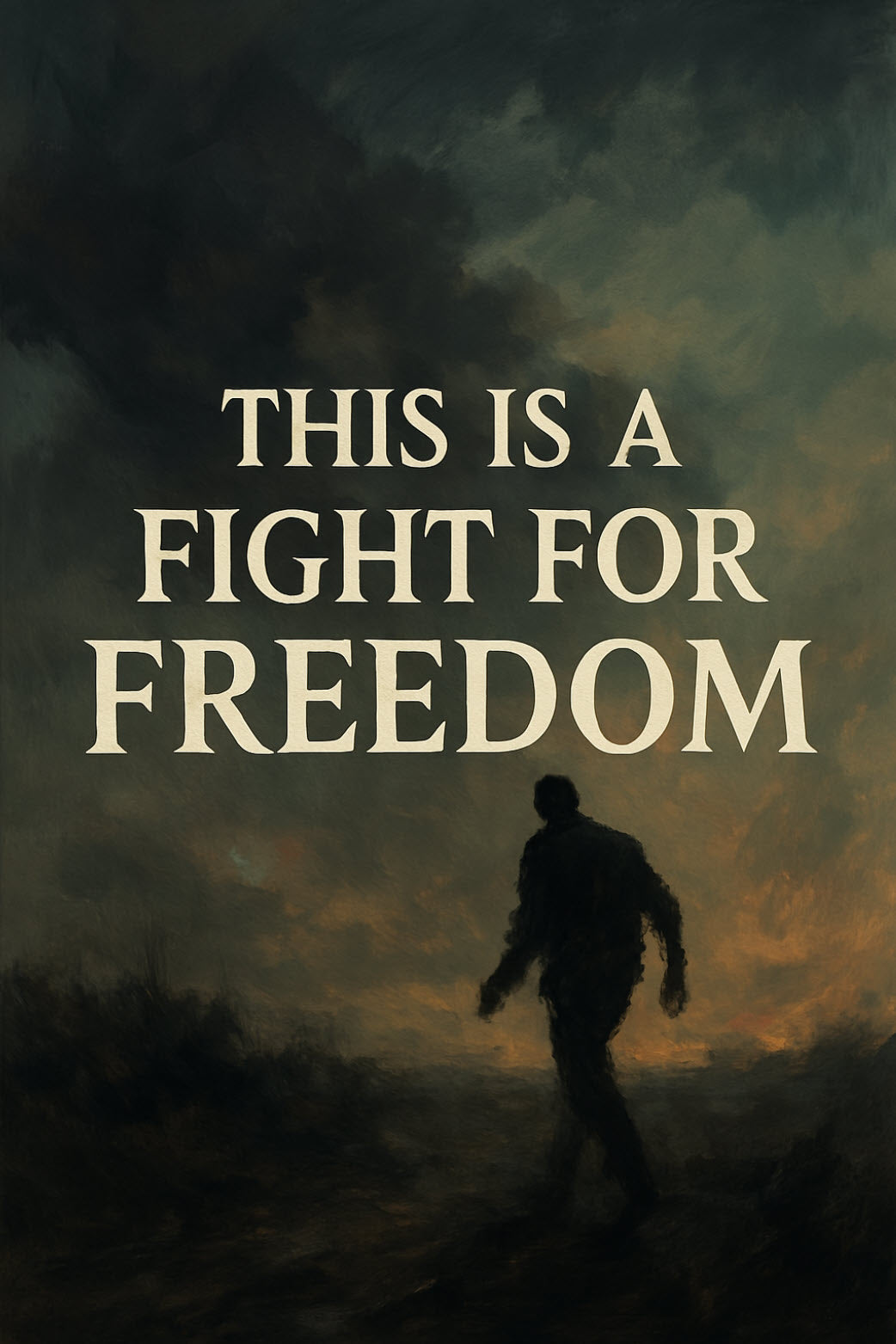 Silhouetted figure walking through a smoky, desolate landscape beneath bold text reading “This is a fight for freedom”—a symbolic image of a Fugitive soul escaping Candle Face’s lair, risking everything for a second chance at the [after]life.