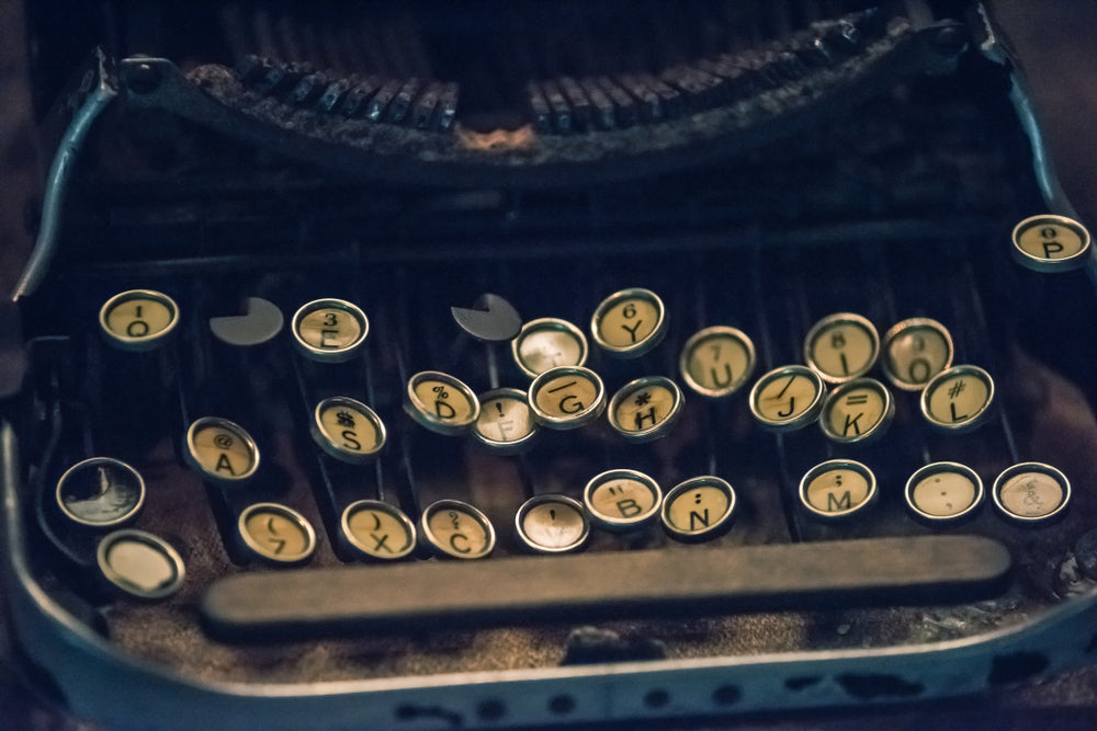 Close-up of an old typewriter with visible keys